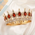 Vintage golden crown featuring teardrop red gems and clear rhinestones on white silk - Gold Base-Coffee