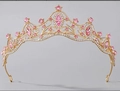 Couronne de mariage élégante en alliage doré avec cristaux roses et strass pour fêtes - Or Blanc Rose