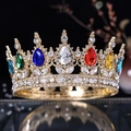 Luxurious gold crown featuring colorful teardrop gemstones and sparkling rhinestones - Gold Base-Multicolor