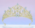 Diadème fleuri doré élégant pour mariages avec strass clairs et bijoux en goutte - Or Blanc