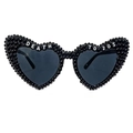 Black heart-shaped sunglasses with black beads and Death To 20s lettering - Black Pearl Heart DEATH TO TWENTIES