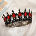 Vintage silver crown featuring large red teardrop rhinestones and black crystals - Black Base-Red
