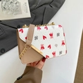 Borsa a tracolla alla moda con stampe di orsetti ed elegante tracolla a catena d'oro - Stampa Orso Cartone Animato Cuore / Cachi