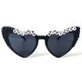 Black heart-shaped sunglasses with black rhinestones and GOLDEN BIRTHDAY beaded letters - Black Heart GOLDEN BIRTHDAY