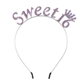 Cerchietto Sweet 16 in argento con strass viola e mini corona per festa compleanno - Taglia unica / 16 Viola