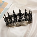 Vintage bridal crown in antique silver with teardrop black rhinestones on white silk - Black Base-All Black