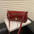 Retro dark red patent leather crossbody bag with a gold twist lock and flap design - Red
