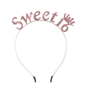 Rose gold birthday headband with pink rhinestones spelling Sweet 16 and mini crown - One Size / 16 Pink