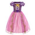 Abito da principessa Rapunzel viola con maniche a sbuffo e tulle floreale dorato - 100cm / Viola