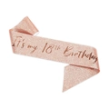 Rose gold glitter sash with It's my 18th Birthday lettering for party accessory - M / Rose Gold Number 18th