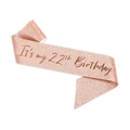 Sparkling rose gold glitter birthday sash with brown It's my 22nd Birthday text - M / Rose Gold Number 22nd