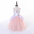 Pink unicorn princess dress with 3D floral details and layered tulle skirt on mannequin - 150cm / Pink