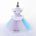 Mädchen Einhorn Prinzessinnenkleid mit buntem Tüllrock und floralem Oberteil - 80cm / Nr. 5 Einhorn (19002)