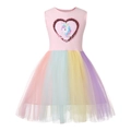 Ärmelloses Mädchenkleid mit Einhorn-Pailletten-Herz und buntem Regenbogen-Tüllrock - 100cm / Rosa