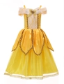 Robe de princesse Belle pour enfants en satin jaune avec dentelle et détails dorés - 100cm / Jaune