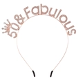 Rose gold 50 & Fabulous rhinestone headband with crown for 50th birthday party - One Size / 50 Rose Gold