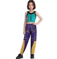 Glinda Kostüm für Mädchen mit blaugrünem Top und lila Jogginghose für Halloween - Seegrünes Kurzes Weste Und Lila Sporthose Stil (YYR25031-1) / 100cm