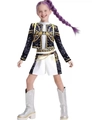 Glinda Cosplay Kostüm für Mädchen mit bedruckter Jacke und schwarz-weißen Shorts - Schwarze Langarm-Kurzjacke Und Schwarz-Weiße Patchwork-Shorts Stil (YYR25031-3) / 100cm