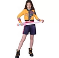 Girl's trendy yellow zip-up jacket and navy shorts set with street style graphics - 100cm / Yellow Print (5)