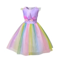 Girl's unicorn rainbow princess dress with purple satin top and colorful tulle skirt - 120cm / Violet