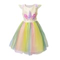 Regenbogen Einhorn Kleid für Mädchen mit Blumenstickerei und pastellfarbenem Tüllrock - 100cm / Gelb