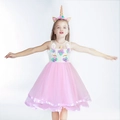 Detail von Einhorn Mädchenkleid mit 3D Blumenstickerei und passendem Horn Stirnband - 100cm / Rosa