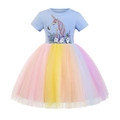 Vestido de verano unicornio para niñas con top azul claro y falda arcoíris - Azul / 100cm