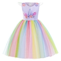 Ärmelloses Einhorn-Prinzessinnenkleid mit Regenbogen-Tüllrock und 3D-Blumenakzenten - 100cm / Lila