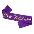 Écharpe en satin violet avec inscription 50 & Fabulous dorée pour fête d'anniversaire - 160*9.5cm / Violet 50 & Fabulous