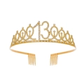 Goldenes Diadem zum 13. Geburtstag mit weißen Strasssteinen und seitlichen Haarkämmen - 13 Jahre Alt Gold