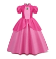 Abito da principessa rosa con maniche a sbuffo e pizzo per bambine - 120 / Stile Pesca Rosa Intenso