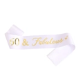 Écharpe en satin blanc 60 & Fabulous avec lettrage doré pour fête de 60e anniversaire - 160*9.5cm / Blanc 60 & Fabulous Lettres Dorées