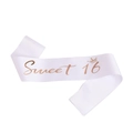 Écharpe élégante en satin blanc avec imprimé Sweet 16 rose doré pour anniversaire - 160*9.5cm / Blanc Sweet 16 Lettres Or Rose