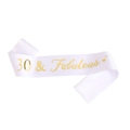 Écharpe d'anniversaire en satin blanc avec imprimé doré 30 & Fabulous et cœurs - 160*9.5cm / Blanc 30 & Fabulous Lettres Dorées