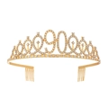 Golden 90th birthday crown tiara for women with white rhinestones and hair combs - 90 Years Old Gold