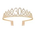 Elegant gold 30th birthday crown with white rhinestones and side combs for women - 30 Years Old Gold