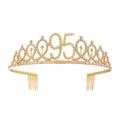 Golden 95th birthday tiara crown for women featuring sparkling crystal rhinestones - 95 Years Old Gold