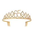 Golden 65th birthday crown tiara with sparkling white rhinestones and side combs - 65 Years Old Gold