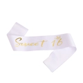 White satin Sweet 16 birthday sash with gold foil lettering and crown design - 160*9.5cm / White Sweet 16 Gold Lettering