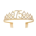 Gold tiara featuring number 75 and clear rhinestones for 75th birthday celebration - 75 Years Old Gold