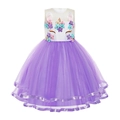 Vestito da principessa unicorno per bambine con gonna in tulle viola e corpetto con fiori 3D - 100 / Viola