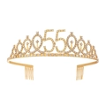Sparkling gold birthday tiara featuring crystal rhinestones and number 55 for women - 55 Years Old Gold