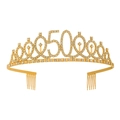 Golden 50th birthday crown tiara with sparkling crystal rhinestones and side hair combs - 50 Years Old Gold