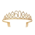 Elegant gold 60th birthday crown tiara with white rhinestones and secure side hair combs - 60 Years Old Gold