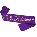 Elegant purple satin birthday sash with gold foil 90 & Fabulous text and heart patterns - 160*9.5cm / Purple 90 & Fabulous