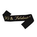 Elegant black satin sash with gold 90 and Fabulous lettering for birthday parties - 160*9.5cm / Black 90 & Fabulous