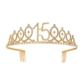 Sparkling gold birthday tiara with number 15 and rhinestones for 15th anniversary - 15 Years Old Gold