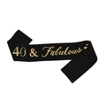 Elegant black satin 40 & Fabulous birthday sash with gold foil lettering for parties - 160*9.5cm / Black 40 & Fabulous