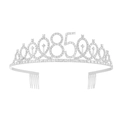 Elegant silver birthday tiara featuring crystal rhinestones and number 85 with side combs - 85 Years Old Silver