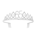 Elegant silver 65th birthday tiara with sparkling rhinestones and integrated hair combs - 65 Years Old Silver